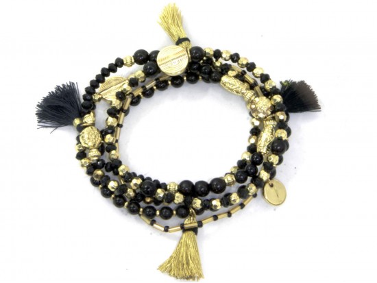 Black Gold Tassel Coin Multi Strand Bracele Black Gold Tassel Coin Multi Strand Bracele