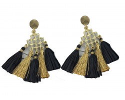 Black Gold Diamond Tassel Post Earrings