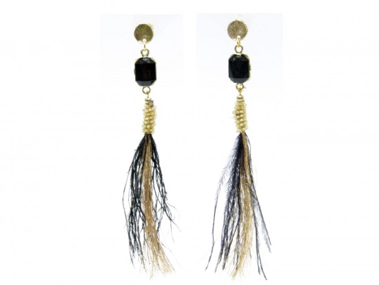 Black Gold Feather Tassel Post Earrings Black Gold Feather Tassel Post Earrings