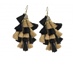Black Gold Multi Mini Tassels Hook Earrings