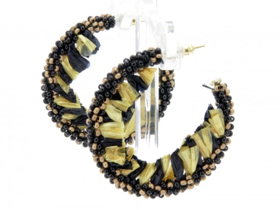 Black Gold Seed Bead Tassel Wrapped Hoop Earrings Black Gold Seed Bead Tassel Wrapped Hoop Earrings
