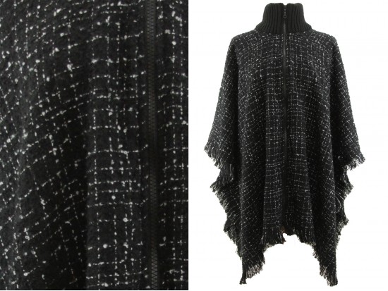 Black Fringe Zipper Poncho