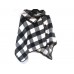 Black White Plaid Button Poncho