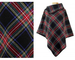Black Blue Plaid Button Poncho