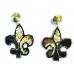Black Gold Sequin Fleur De Lis Dangle Post Earrings