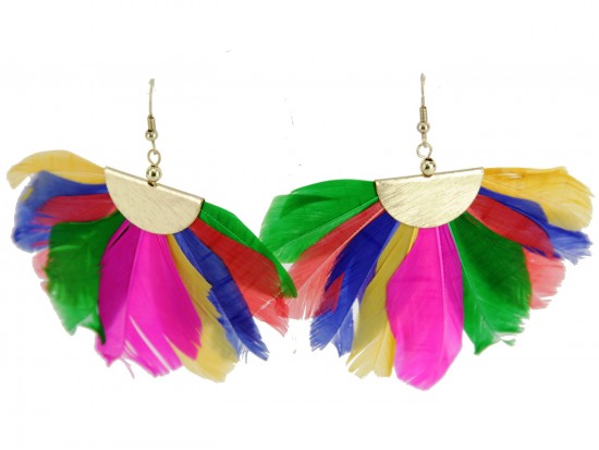 Multi Feather Fan Hook Earrings