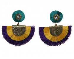 Mardi Gras Crescent Cloth Tassel Post Earrings
