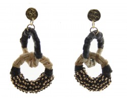 Black Gold Cloth Seed Bead Wrap Rings Post Earrings