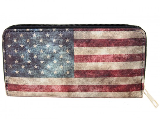 USA Flag Distressed Zipper Wallet