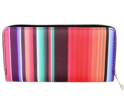 Multi Stripe Serape Pattern Vinyl Zipper Wallet