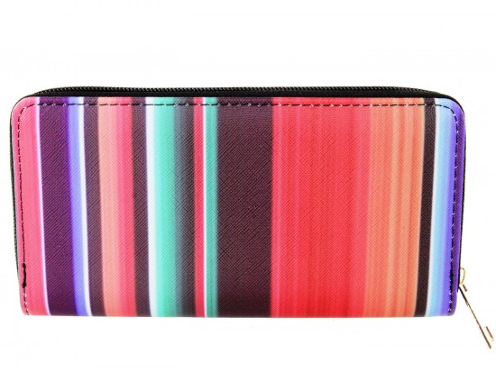 Multi Stripe Serape Pattern Vinyl Zipper Wallet Multi Stripe Serape Pattern Vinyl Zipper Wallet