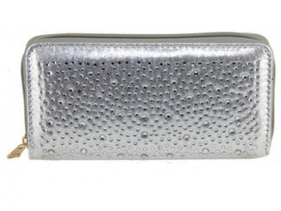 Silver Crystal Zipper Wallet