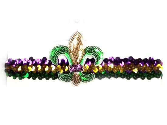 Mardi Gras Sequin Fleur De Lis Headband