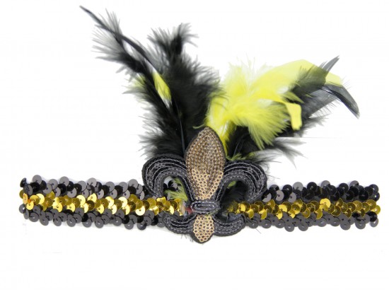Black Gold Sequin Fleur De Lis Feather Headband Black Gold Sequin Fleur De Lis Feather Headband