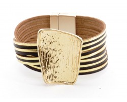 Black Gold Leather Magnetic Strap Bracelet