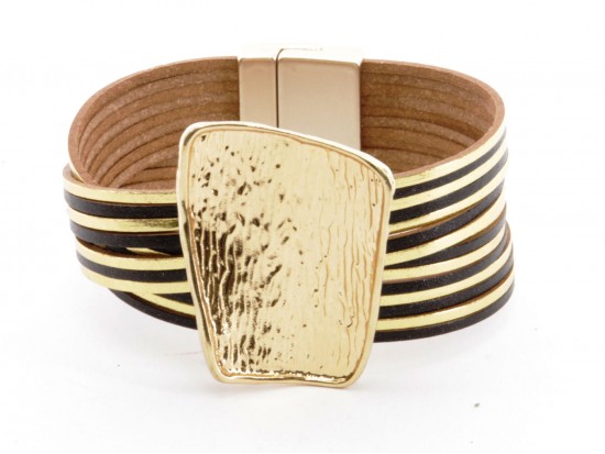 Black Gold Leather Magnetic Strap Bracelet