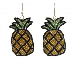 Gold Seed Bead Pineapple Dangle Post Earrings