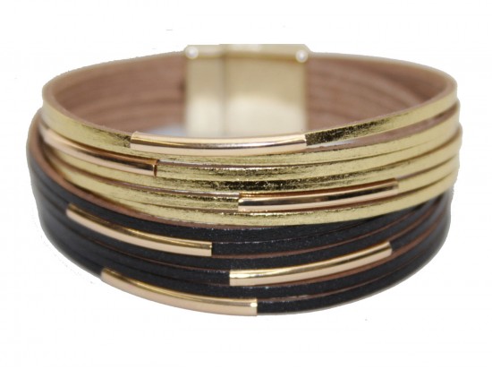 Black Gold Leather Magnetic Strap Bracelet