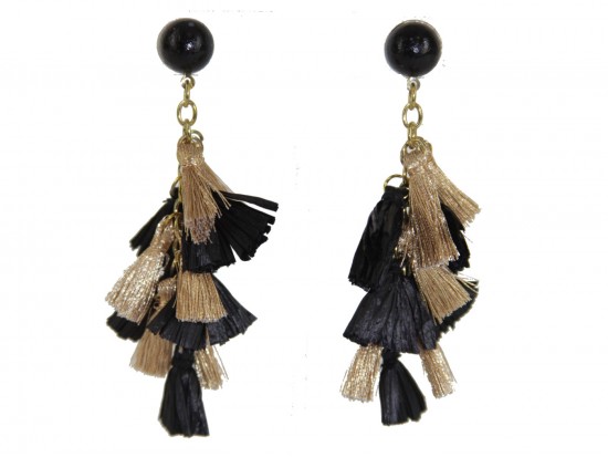 Black Gold Multi Mini Tassels Post Earrings