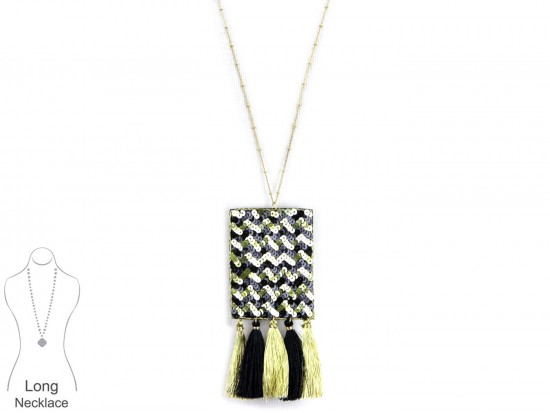 Black Gold Sequin Tassel Necklace