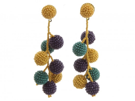 Mardi Gras Seed Bead Vine Ball Post Earrings Mardi Gras Seed Bead Vine Ball Post Earrings