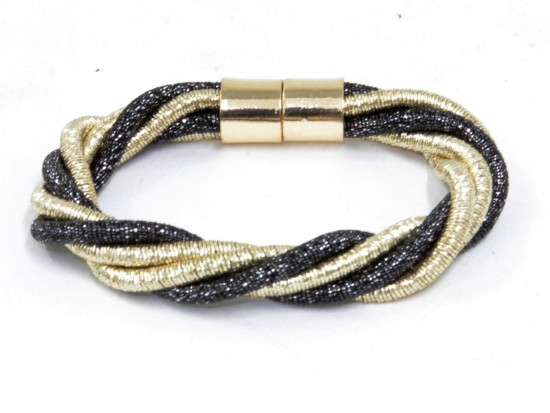 Black Gold Twist Cord Magnetic Bracelet