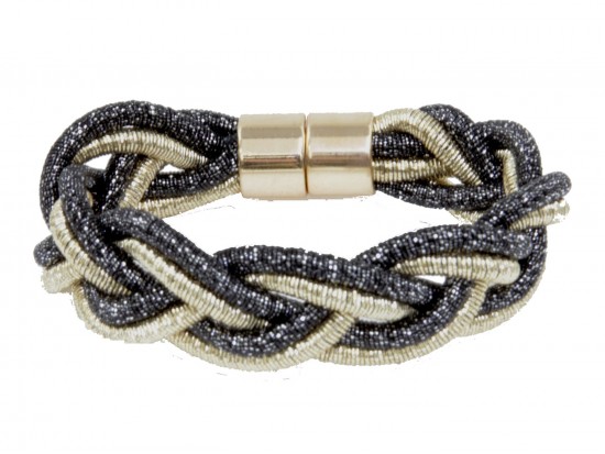 Black Gold Braided Cord Magnetic Bracelet