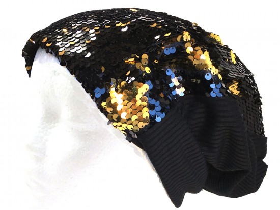Black Gold Sequin Beanie Cap