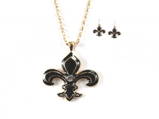 Black Gold Fleur De Lis Crystal  Necklace Set