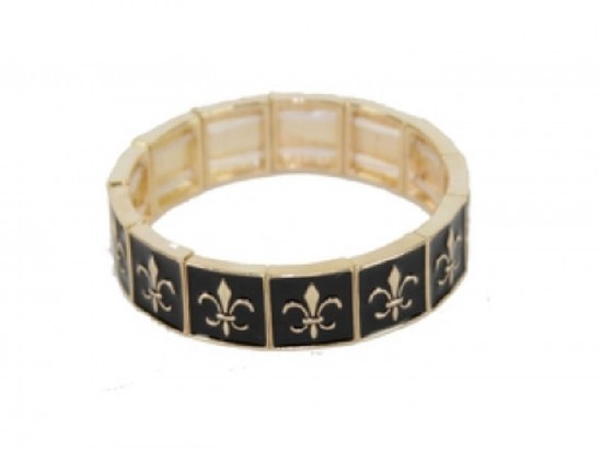 Black Gold Fleur De Lis Square Link Stretch Bracelet
