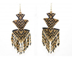 Black Gold Seed Bead Triangle Shape Hook Earrings