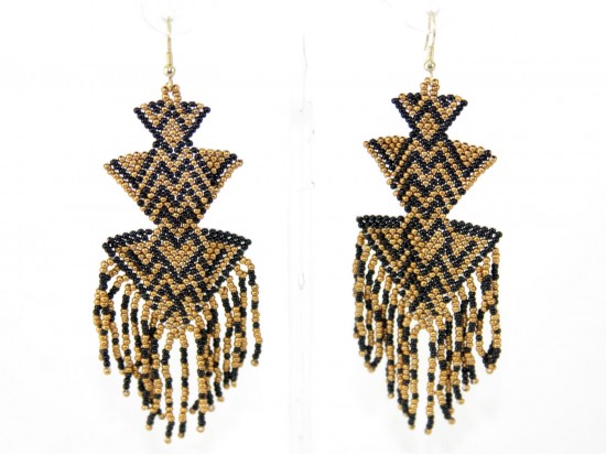 Black Gold Seed Bead Triangle Shape Hook Earrings