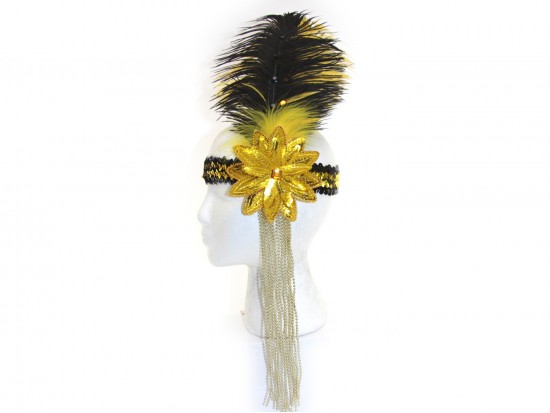 Black Gold Sequin Flower Feather Headband