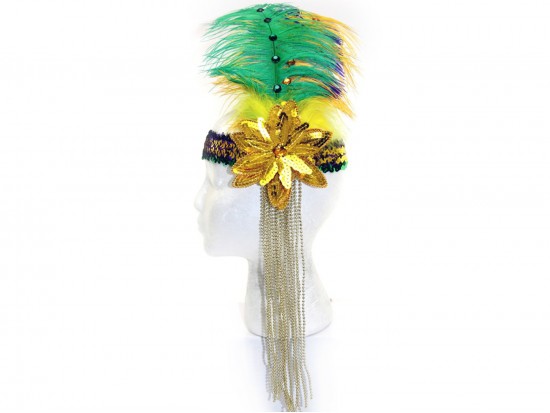 Mardi Gras Sequin Flower Feather Headband