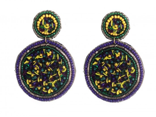 Mardi Gras Seed Bead Round Post Earrings