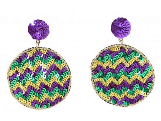 Mardi Gras Sequin Chevron Round Post Earrings