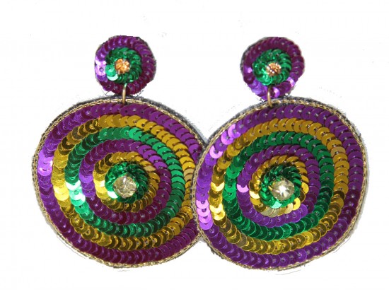 Mardi Gras Sequin Circles Round Post Earrings