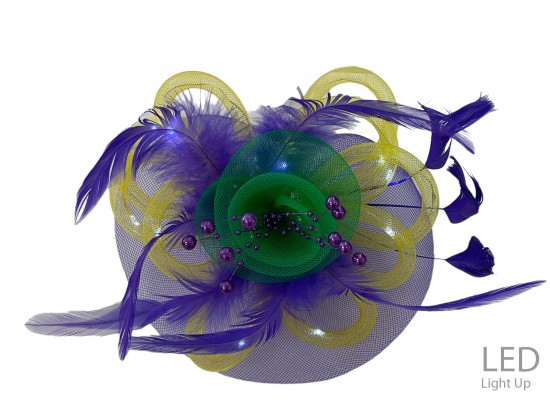 Mardi Gras Feather LED Light Up Headband Hat