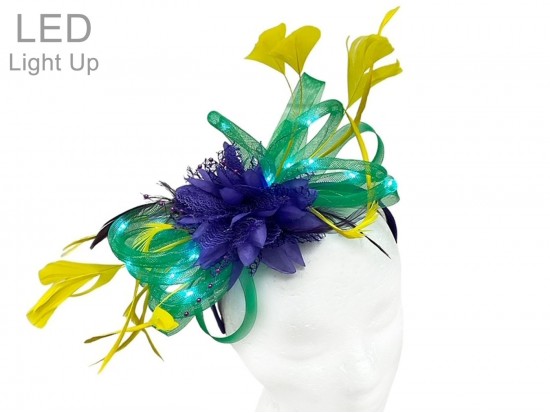 Mardi Gras Feather LED Light Up Headband Hat