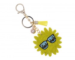 Yellow Crystal Sun Tassel Puff Key Chain