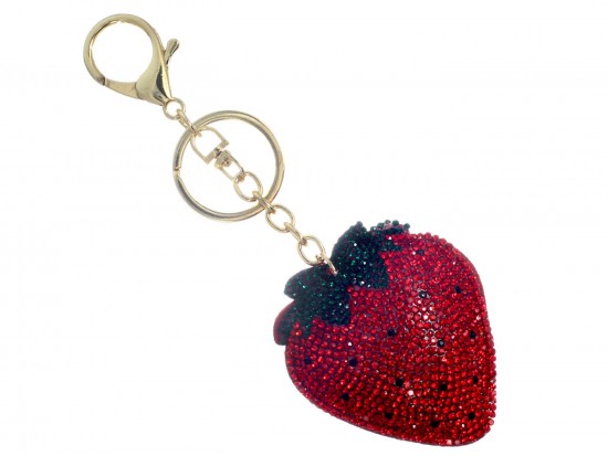 Red Strawberry Crystal Puffy Key Chain