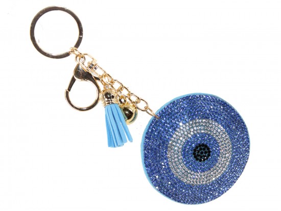 Light Blue Crystal Evil Eye Puffy Keychain