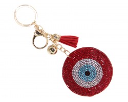 Red Crystal Evil Eye Puffy Keychain