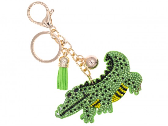 Green Crystal Alligator Tassel Puff Keychain