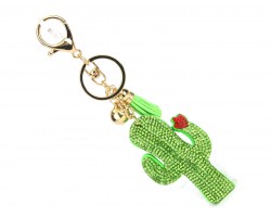 Green Crystal Cactus & Flower Key Chain Green Crystal Cactus & Flower Key Chain