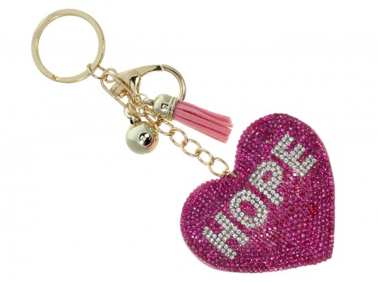 Pink Crystal Hope Heart Key Chain