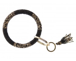 Black Gold Seed Bead Bangle Tassel Keychain