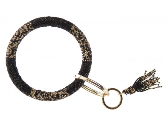 Black Gold Seed Bead Bangle Tassel Keychain Black Gold Seed Bead Bangle Tassel Keychain