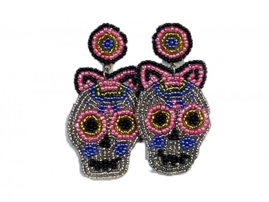 Multi Sugar Skull Seed Bead Hook Earrings