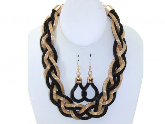 Black Gold Mesh Braided Necklace Set